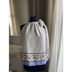 Ann Taylor Factory  Lined Sleeveless Cream Blue Side tie blouse XS